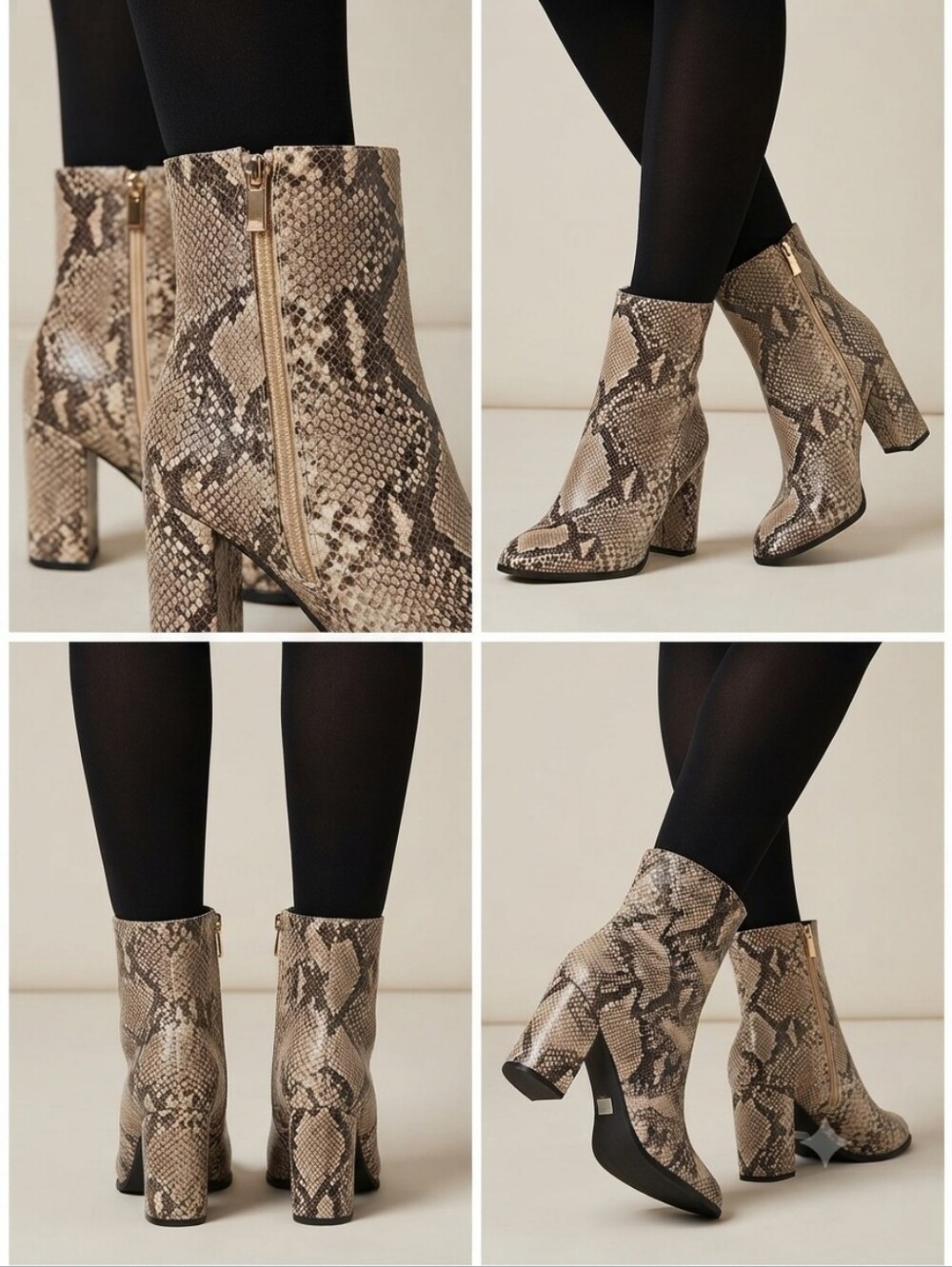 Ankle Boots Snakeskin Python Print Block Heel Pointed Toe Size 7 Beast Fashion